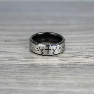 Deer Ring, Deer Hunting Ring, Deer Tracks Ring, Fishing Ring, Black Tungsten Ring, Black Wedding Band, Hunting Ring, Fish Hooks Wedding Band, Deer Tracks Ring, Christian Cross Ring