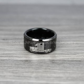 Freightliner Ring, Truck Driver Ring, Trucker Ring, Black Tungsten Ring, Trucker Jewelry, Truck Driver Wedding Band, Black Tungsten Band, Black Wedding Ring