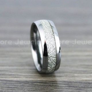 Meteorite Ring, Silver Tungsten Band with Meteorite Inlay, Meteorite Wedding Band, Meteorite Wedding Ring, Silver Tungsten Ring, Silver Wedding Band