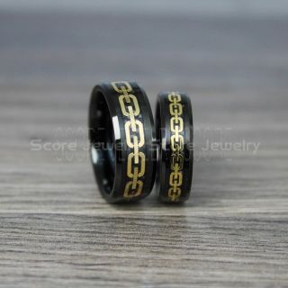 Bioshock Rings, Black Tungsten Rings, 2 Piece Couple Set Black Wedding Bands, Black Tungsten Wedding Band, Chain Link Rings