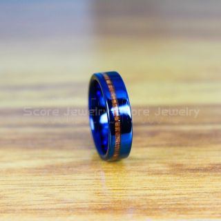 Koa Ring, Koa Wood Ring, Koa Wood Wedding Band, Blue Wedding Band, Blue Tungsten Ring