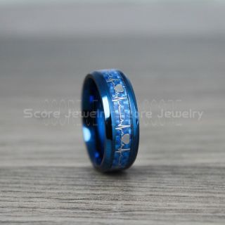 Heartbeat Ring, Blue Heartbeat Wedding Band, Blue Tungsten Wedding Band, Blue Wedding Band, Heartbeat Wedding Ring, Blue Wedding Ring