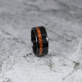 Koa Ring, Koa Wood Ring, Koa Wood Wedding Band, 10mm Black Wedding Band, Black Tungsten Ring