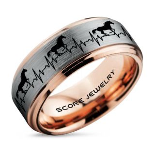 Mustang Ring, Horse Ring, Mustang Heartbeat Ring, Equestrian Ring, Horse Lovers Ring, Western Ring, Cowboys Ring, Silver Tungsten Ring, Silver Wedding Band, Horse Wedding Ring