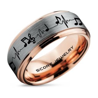 Music Ring, Music Heartbeat Ring, Music Sheet Ring, Music Jewelry, Piano Ring, Silver Tungsten Ring, Silver Ring, Silver Wedding Band, Treble Clef Note Ring, Music Notes Ring