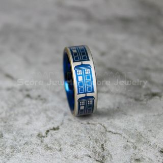 Tardis Ring, Tardis Ring, Doctor Who Ring, Police Box Wedding Band, Blue Tungsten Wedding Band, Blue Wedding Band, Police Box Wedding Ring, Blue Wedding Ring