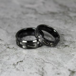 Deer Tracks Ring, Fishing Ring, Fish Hook Ring, Deer Tracks Jewelry, Deer Tracks Fishing Ring, Black Ring, Black Tungsten Ring, Black Wedding Band, Hunting Ring, Fish Hooks Wedding Band