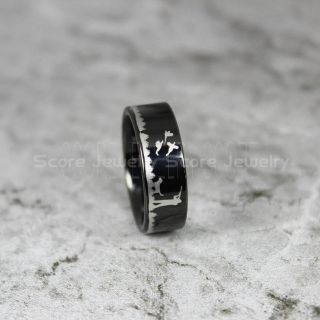 Pheasant Hunting Ring, Pheasant Hunting Jewelry, Pheasant Hunting Scene Ring, Hunting Ring, Hunting Jewelry, Dog Hunting Ring, Dog Hunting Jewelry, Black Tungsten Ring, Black Wedding Band