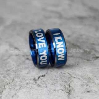 I Love You I Know Rings, 2 Piece Couple Set Star Wars Rings, Star Wars Wedding Bands, Matching I Love You I Know Rings, Blue Wedding Rings, Blue Tungsten Bands, Star Wars Wedding Bands