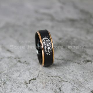 I Love You To Infinity And Beyond Ring, I Love You To Infinity And Beyond Jewelry, Black Wedding Band, Black Tungsten Ring