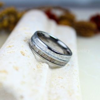 Meteorite Ring, Silver Tungsten Band with Meteorite and Genuine Deer Antler Inlay, Meteorite Wedding Band, Meteorite Wedding Ring, Silver Tungsten Ring, Silver Wedding Band