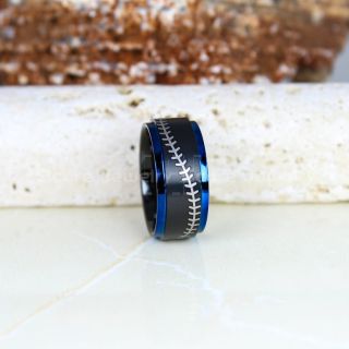 Baseball Ring, Baseball Stitch Pattern Ring, 10mm Black Tungsten Ring, Baseball Jewelry, Black Wedding Band, Black Wedding Ring