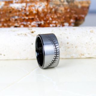 Baseball Ring, Baseball Stitch Pattern Ring, 10mm Silver Tungsten Ring, Baseball Jewelry, Silver Wedding Band, Silver Wedding Ring