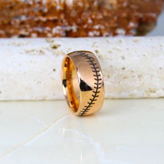 Baseball Ring, Baseball Stitch Pattern Ring, 14K Rose Gold Tungsten Ring, Rose Gold Ring, Rose Gold Wedding Band, Rose Gold Wedding Ring, Baseball Stitch Ring, Rose Gold Wedding Band