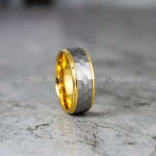 Hammered Ring, 14K Yellow Gold Wedding Band, Yellow Gold Hammered Tungsten Band, Yellow Gold Wedding Ring, Yellow Gold Tungsten Wedding Ring