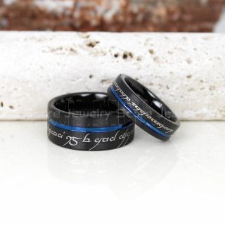 Elvish Ring, Tengwar Ring, 2 Piece Couple Set Customize Your Own Text in Elvish, Elvish Black Wedding Band, Black Elvish Wedding Ring, Black Tungsten Band