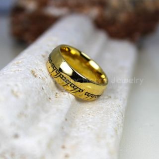 Elvish Ring, Tengwar Ring, Customize Your Own Text in Elvish, Elvish Yellow Gold Wedding Band, Yellow Gold Elvish Wedding Ring, Yellow Gold Tungsten Band