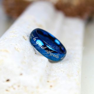 Elvish Ring, Tengwar Ring, Customize Your Own Text in Elvish, Elvish Blue Wedding Band, Blue Elvish Wedding Ring, Blue Tungsten Band