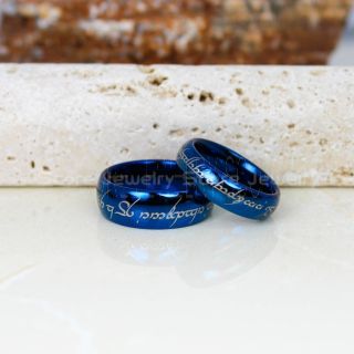 Elvish Ring, Tengwar Ring, 2 Piece Couple Set Customize Your Own Text in Elvish, Elvish Blue Wedding Band, Blue Elvish Wedding Ring, Blue Tungsten Band