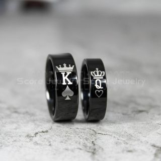 King and Queen Rings, King & Queen Rings, King of Spades & Queen of Hearts Rings, King Queen Wedding Bands, King Ring, Queen Ring, Matching Ring Set, 2 Piece Couple Set Black Tungsten Rings King & Queen Ring, 