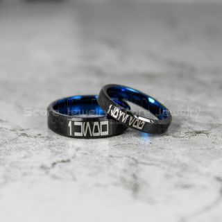 Star Wars Rings, Aurebesh Rings, Star Wars Jewelry, I Love You I Know Rings, 2 Piece Couple Set Star Wars Rings, Star Wars Wedding Bands, Matching I Love You I Know Rings, Black Wedding Rings, Black Tungsten Bands, Star Wars Wedding Bands