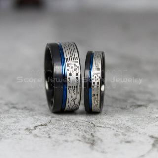 Circuit Board Rings, Circuit Board Jewelry, Technology Rings, Engineer Rings, 2 Piece Couple Set Circuit Board Rings, Black Tungsten Rings, Geek Rings, Geek Jewelry