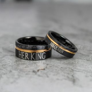King and Queen Rings, King & Queen Rings, King Queen Wedding Ring, King Queen Wedding Bands, King Ring, Queen Ring, Matching Ring Set, 2 Piece Couple Set Black Tungsten Rings King & Queen Ring