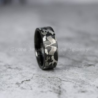 American Flag Ring, Camo Ring, Camouflage Ring, American Flag Wedding Band, 8mm Black Tungsten Ring, Black Wedding Band, Black Tungsten Band, Military Ring