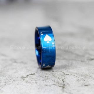 Ace of Spades Ring, Poker Ring, Blackjack Ring, Casino Ring, Joker Ring, Joker Card Suit Ring, Poker Wedding Ring, Blue Poker Ring, Card Suit Wedding Band