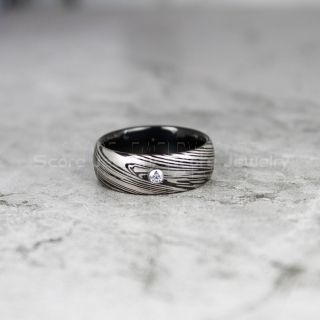Damascus Steel Ring, Damascus Steel Wedding Band, Black Ring, Black Tungsten Band Damascus Steel Pattern Laser Engraved Tungsten Wedding Ring