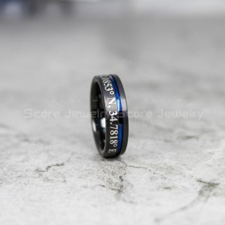 Coordinates Ring, Coordinates Jewelry, Longitude Ring, Latitude Ring, Black Wedding Band, Black Coordinates Ring, Black Tungsten Ring