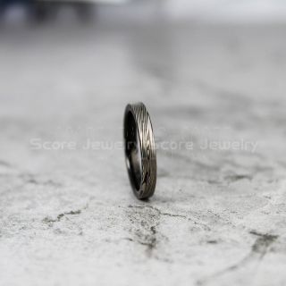 Damascus Steel Ring, Damascus Steel Wedding Band, Black Ring, Black Tungsten Band Damascus Steel Pattern Laser Engraved Tungsten Wedding Ring