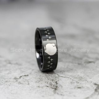 Wild Turkey Ring, Turkey Hunting Ring, Black Tungsten Ring, Black Wedding Band, Hunting Ring, Turkey Tracks Wedding Band, Turkey Tracks Ring