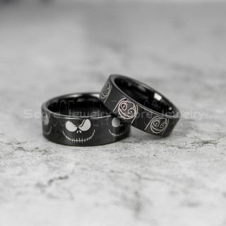 Jack and Sally Rings, Jack and Sally Wedding Bands, Black Tungsten Rings, Black Tungsten Wedding Bands, Jack and Sally Wedding Rings
