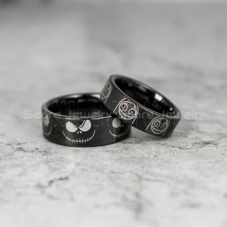 Simply Meant To Be Jack and Sally Rings, Jack and Sally Wedding Bands, Black Tungsten Rings, Black Tungsten Wedding Bands, Jack and Sally Wedding Rings