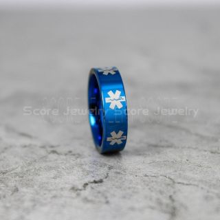 Paramedic Ring, Nurse Ring, LPN Nurse Ring, Career Ring, Paramedic Jewelry, Blue Paramedic Tungsten Ring, Blue Wedding Band, Blue Tungsten Wedding Band