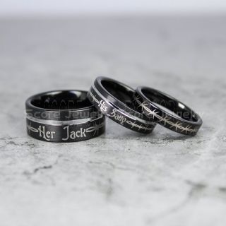 Simply Meant To Be Jack and Sally Rings, 3 Piece Couple Set Jack and Sally Wedding Bands, Black Tungsten Rings, Black Tungsten Wedding Bands, Jack and Sally Wedding Rings