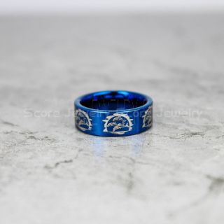 Dolphins Ring, Dolphin Wedding Ring, Dolphin Wedding Band, Marine Life Ring, Bottlenose Dolphins Ring, Dolphin Pod Blue Tungsten Ring, Blue Wedding Band, Ocean Life Wedding Band