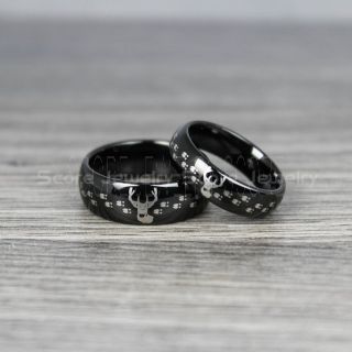 Deer Rings, Deer Tracks Rings, 2 Piece Couple Set Deer Hunting Rings, Fishing Rings, Black Tungsten Rings, Black Wedding Bands, Hunting Rings, Deer Hunting Wedding Bands, Deer Tracks Rings