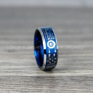Circuit Ring, Circuit Board Ring, Blue Tungsten Ring, Blue Ring, Blue Tungsten Wedding Band, Geek Ring, Geek Jewelry, Blue Wedding Ring