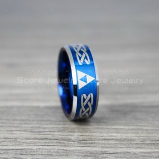 Zelda Ring, Triforce Ring, Gamer Ring, Celtic Knot Legend of Zelda Ring, Zelda Wedding Ring, Zelda Wedding Band, Blue Tungsten Ring, Blue Wedding Band