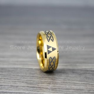 Legend of Zelda Ring, Zelda Wedding Ring, Zelda Wedding Band, 14K Yellow Gold Tungsten Ring, Celtic Knot Ring, Yellow Gold Wedding Band