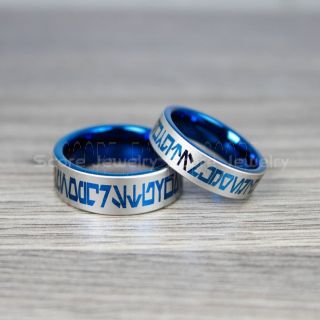 Aurebesh Ring, Star Wars Ring, Customize Your Own Text in Aurebesh, Star Wars Wedding Band, Blue Aurebesh Wedding Ring, Blue Tungsten Band, Aurebesh Wedding Band, Star Wars Wedding Ring, Star Wars Aurebesh Jewelry