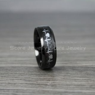 Heartbeat Ring, Black Heartbeat Wedding Band, Black Tungsten Wedding Band, Black Wedding Band, Heartbeat Wedding Ring, Black Wedding Ring