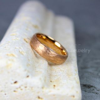 Hammered Tungsten Ring, 14K Rose Gold Tungsten Wedding Band, Hammered Wedding Band, 14K Rose Gold Hammered Wedding Ring, 14K Rose Gold Wedding Ring