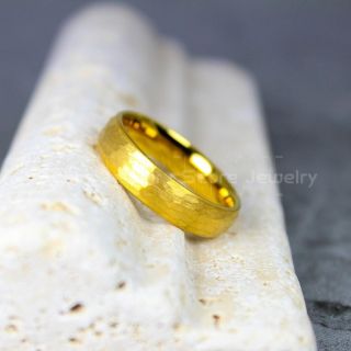 Hammered Tungsten Ring, 14K Yellow Gold Tungsten Wedding Band, Hammered Wedding Band, 14K Yellow Gold Hammered Wedding Ring, 14K Yellow Gold Wedding Ring