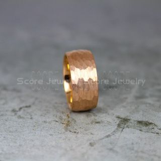 Hammered Tungsten Ring, 14K Rose Gold Tungsten Wedding Band, Hammered Wedding Band, Rose Gold Hammered Wedding Ring, Rose Gold Wedding Ring