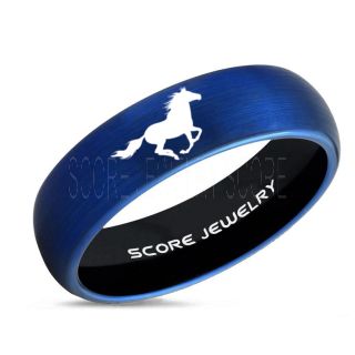 Mustang Ring, Horse Ring, Mustang Band, Equestrian Ring, Horse Lovers Ring, Western Ring, Cowboys Ring, Blue Tungsten Ring, Blue Wedding Band, Horse Wedding Ring