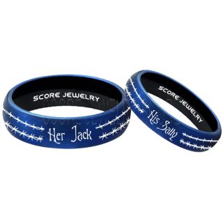 Jack and Sally Rings, Jack and Sally Wedding Bands, Blue Tungsten Rings, Blue Tungsten Wedding Bands, Jack and Sally Wedding Rings, Matching Couple Rings