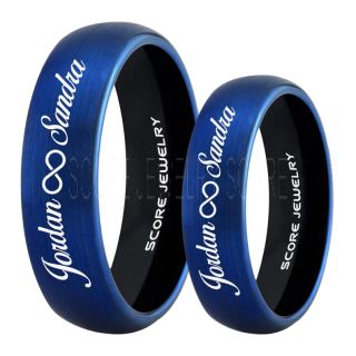 Infinity Couple Rings, Matching Couple Wedding Rings Set, Couple Wedding Rings, CUSTOMIZE YOUR NAMES Wedding Bands, Always and Forever Jewelry, Blue Tungsten Wedding Ring, Blue Tungsten Rings